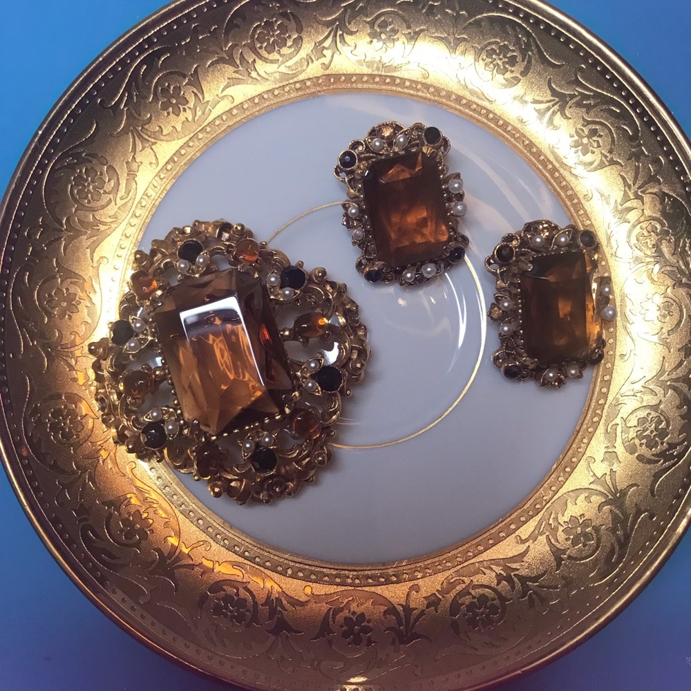VTG ~FLORENZA Topaz Demi Parure Set - Picture 6 of 6